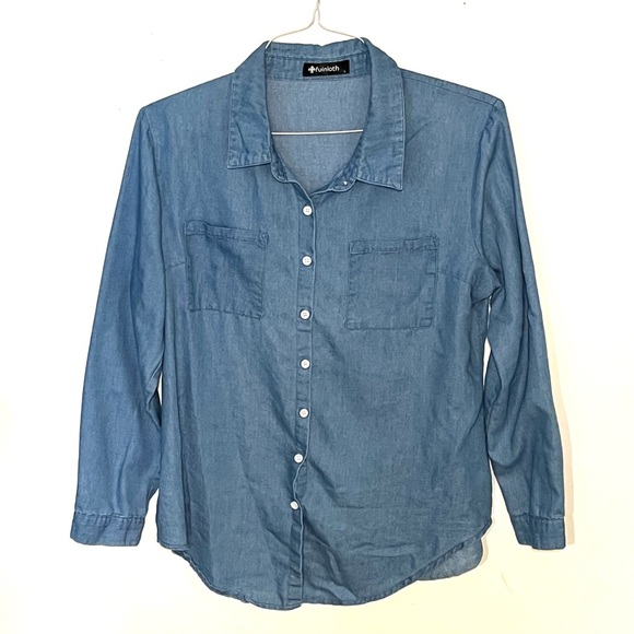 Fuinloth size L blue button down shirt. EUC. - Picture 2 of 10